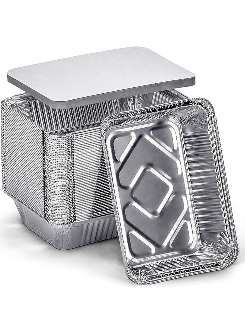 قوالب فويل ألومنيوم مستطيلة بغطاء مسطح سعة 1 كجم، مثالية للخبز والتسخين وتحضير الوجبات. - Image 1